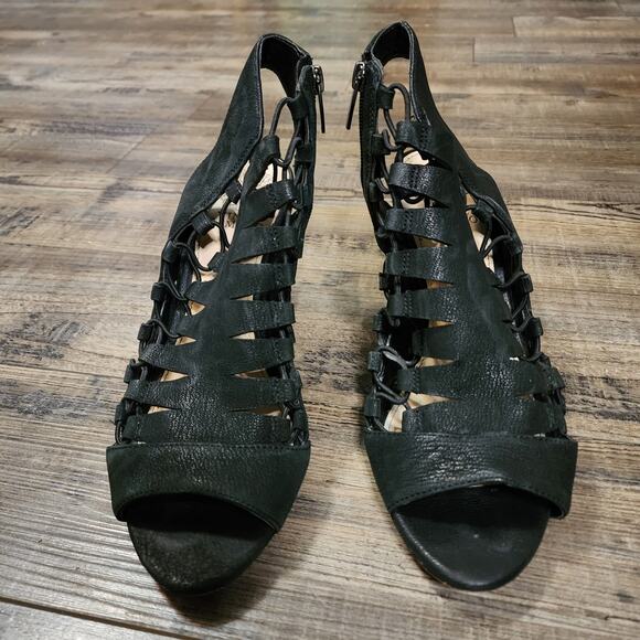 Pre-owned Vince Camuto strappy Stretchy black heels. Size Women's 9 - Picture 1 of 13
